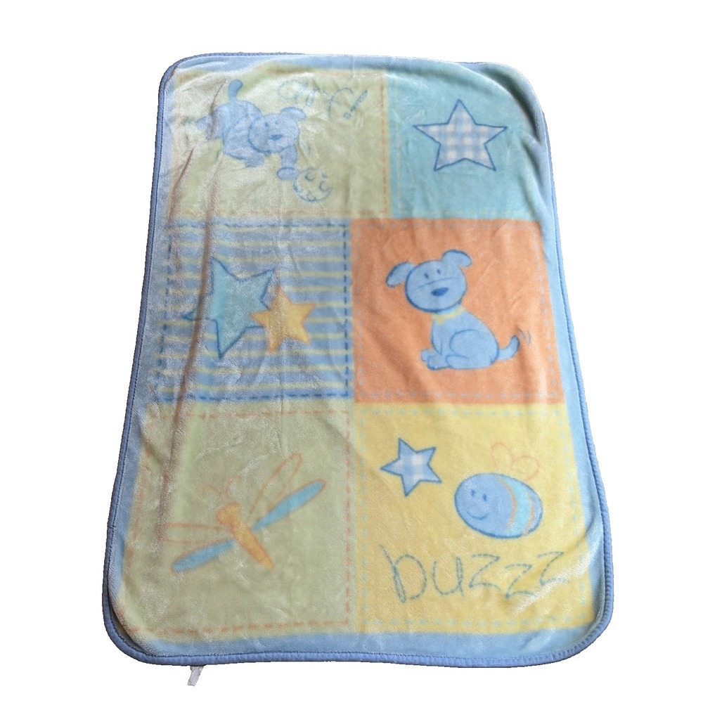 Tykes Baby Boom Puppy Dog Stars Bee Arf Buzz Plush Silky Fleece Blue Orange Rare